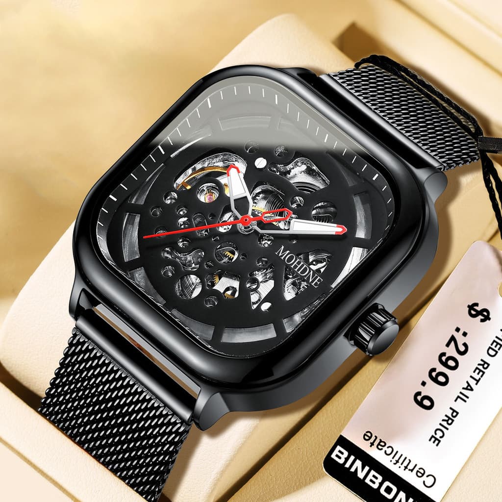 2021 Moshield preto Samurai relógio mecânico automático masculino quadrado na moda relógio masculino 80526