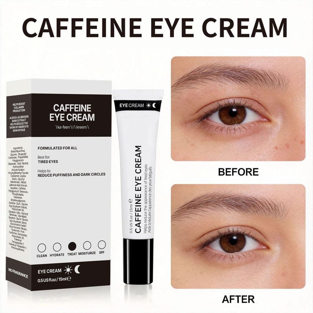O creme para os olhos com cafeína reduz olheiras, bolsas nos olhos, linhas finas, tonifica a área dos olhos e hidrata pa