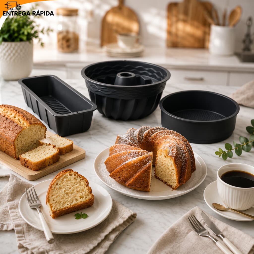 Kit 3 Formas de Silicone Para Bolo Pão Pudim Antiaderente Redonda Espiral Silicone Alimentício