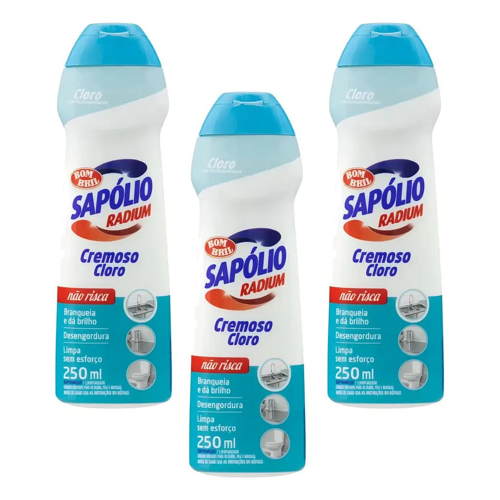 Saponáceo Sapólio Radium Cremoso Cloro 250ml Bombril Kit 3