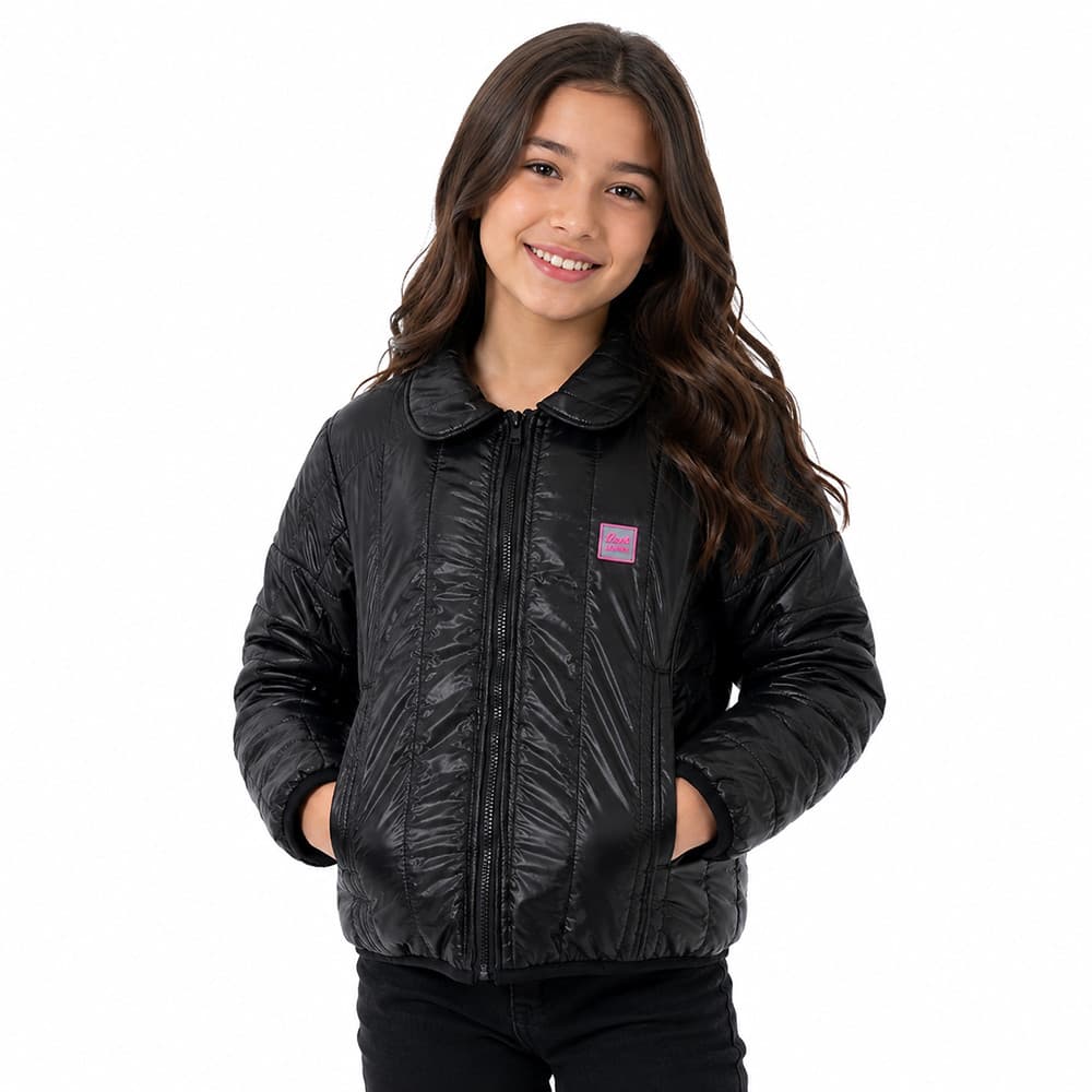 Jaqueta Juvenil Look Jeans Puffer Preta