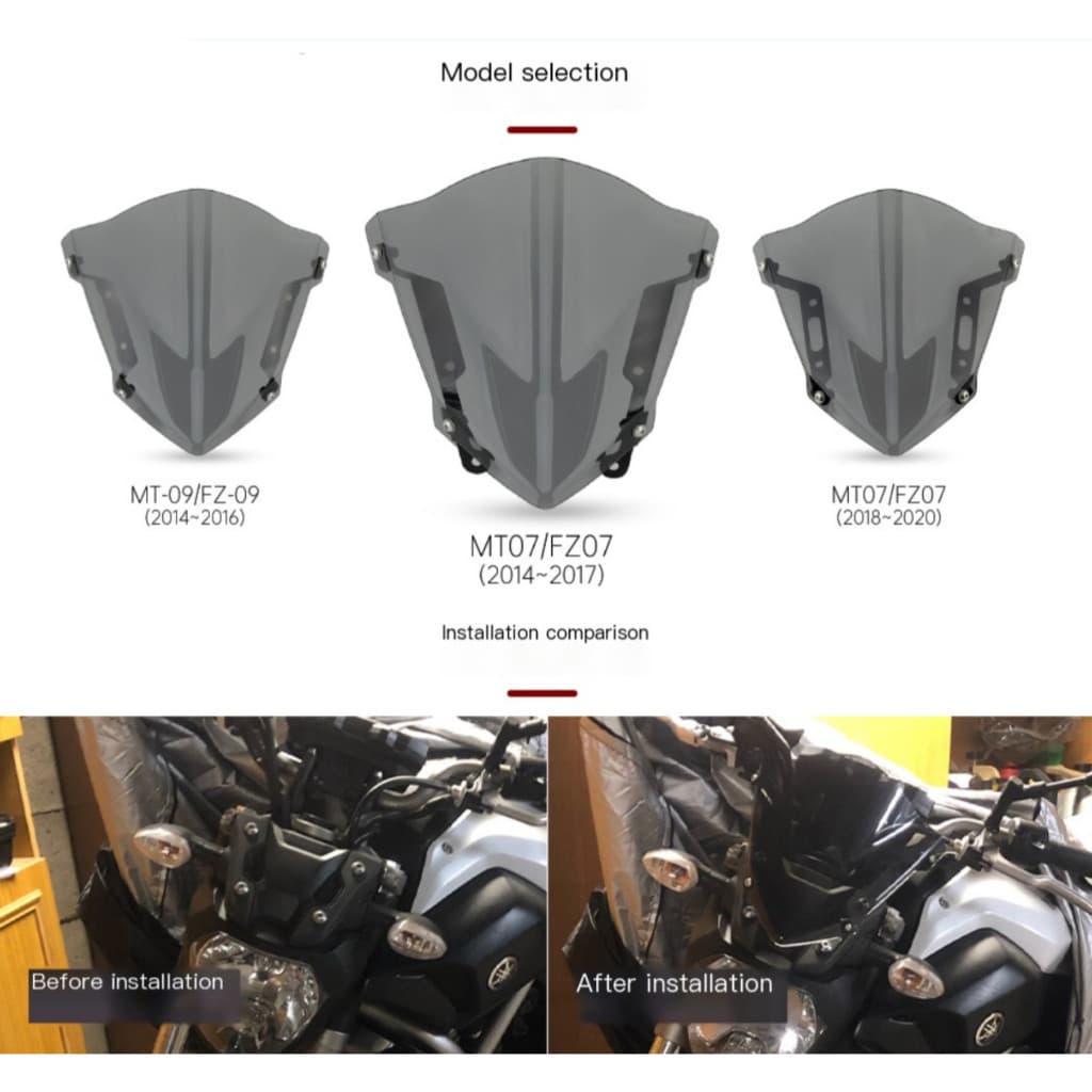 Modificação Do Pára-Brisa Dianteiro Da Motocicleta Yamaha MT07 MT09 Com Superior E Engrossado