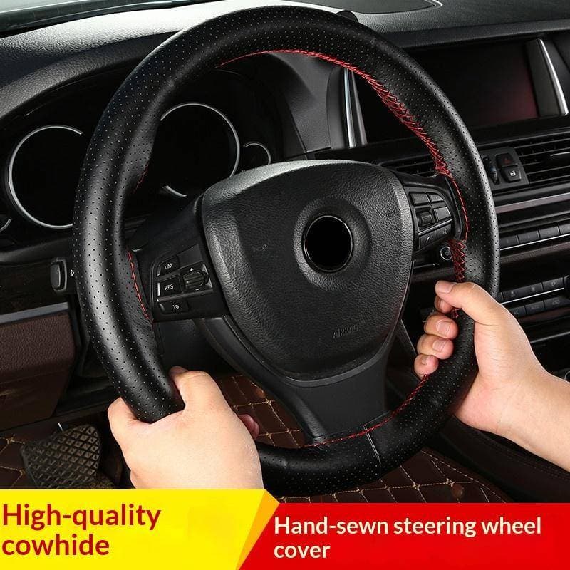 TOP Capa Protetora De Volante De Carro Costurada À Mão Couro Respirável Antiderrapante Universal Adequado 38 Cm Elástico