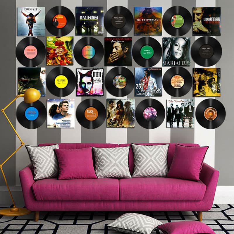 Adesivos decorativos de discos de vinil, estilo retrô, para decoração de paredes em bares, restaurantes, cafés e lojas d