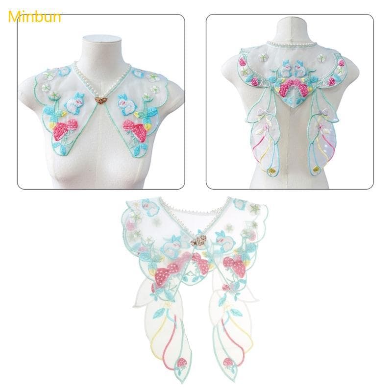 Minbun Colar Antigo Pérolas Falsas Yunjian Bordado Renda Envoltório Xale