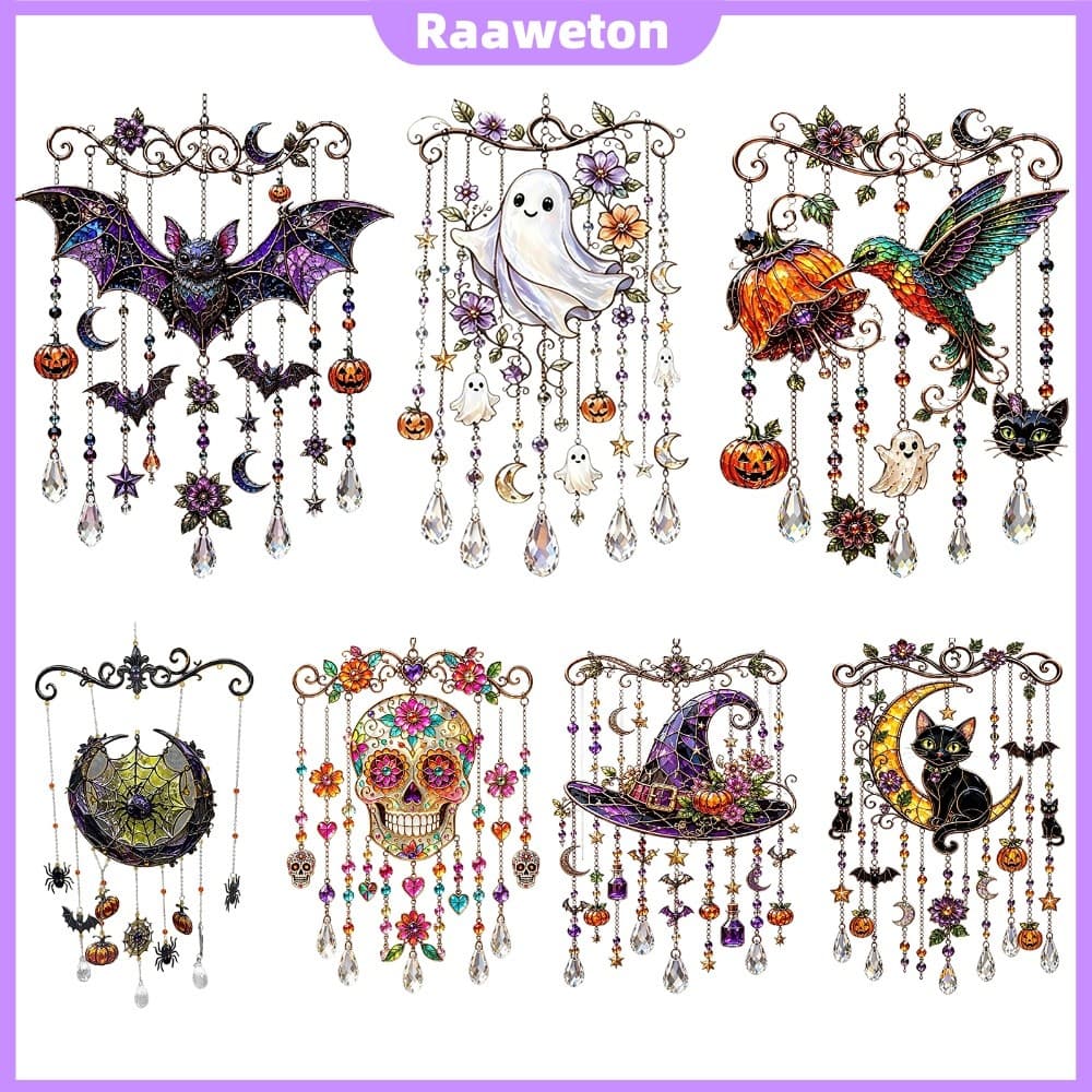 Halloween Metal Suncatcher Carrilhão De Vento Fantasma Morcego Teia De Aranha Abóbora 50x25cm Decoração De Jardim [Raaaw