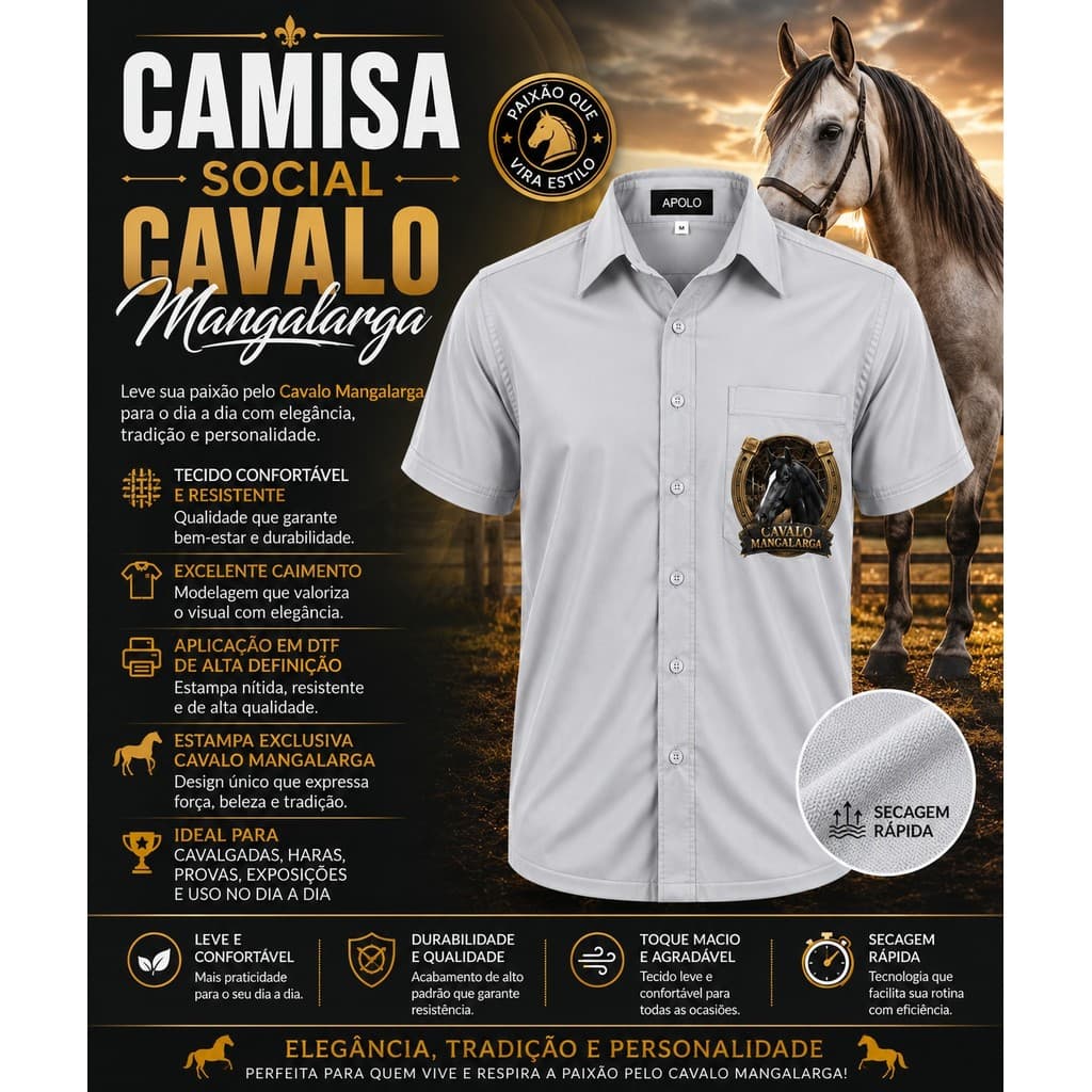 Camisa Social Personalizada Cavalo Mangalarga Microleve
