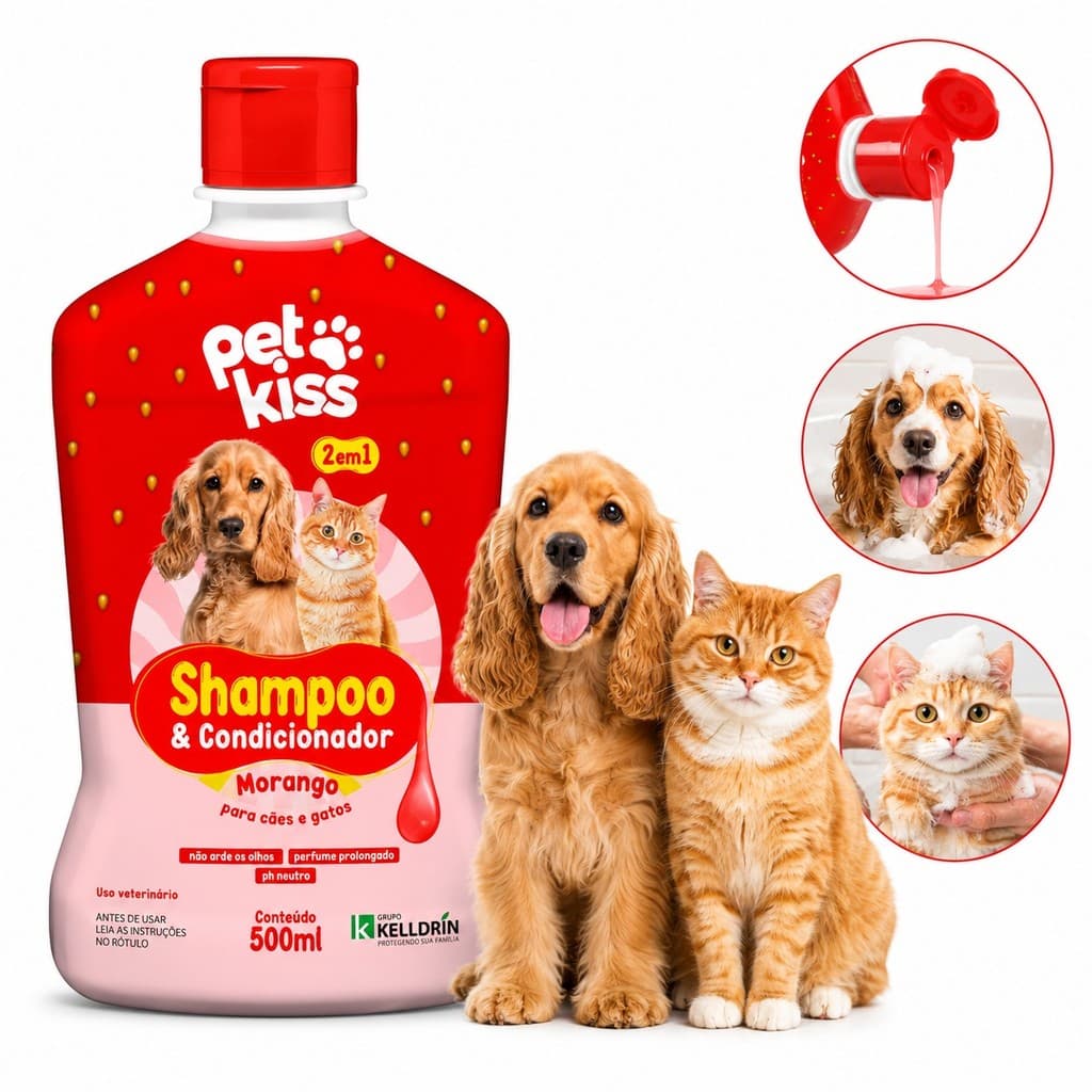Novo Shampoo E Condicionador Morango 2 Em 1 Kelldrin 500ml