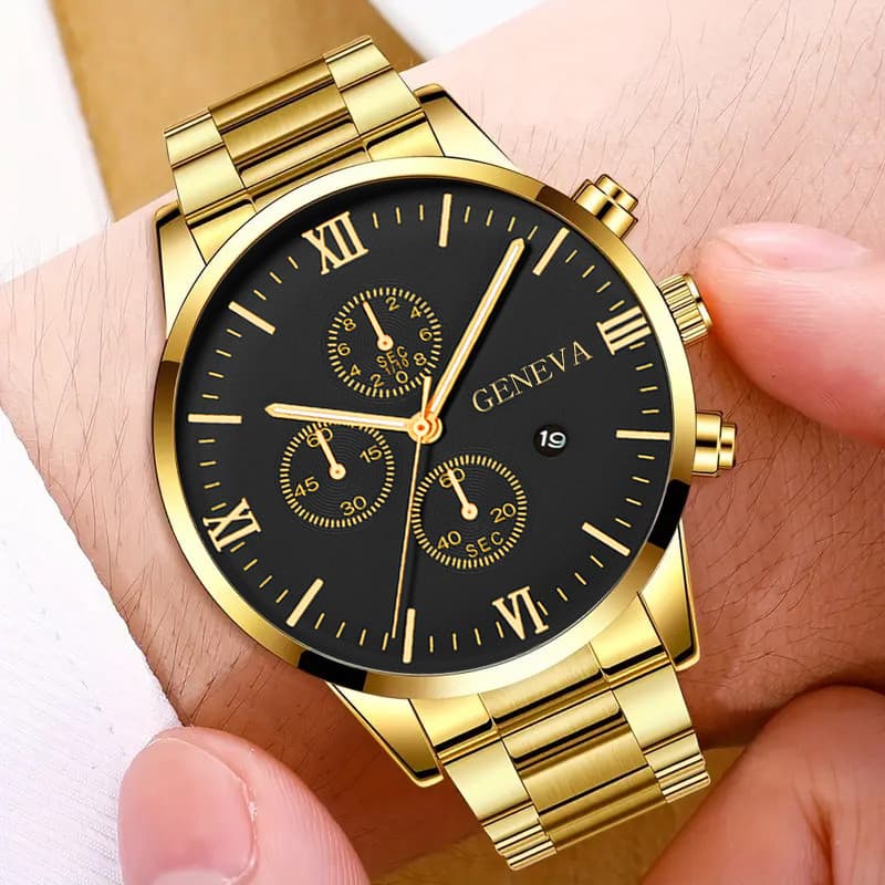 Relógio Masculino com Pulseira de Aço Inoxidável, Relógio de Quartzo de Luxo com Caixa de Liga Metálica, Design de Mostr
