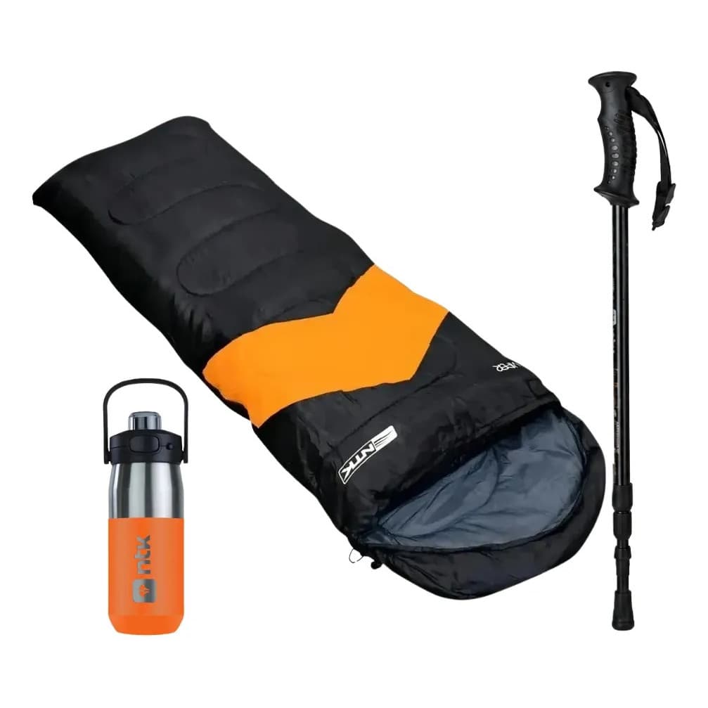 Kit Trilha Ntk Saco De Dormir Bastão E Garrafa Térmica