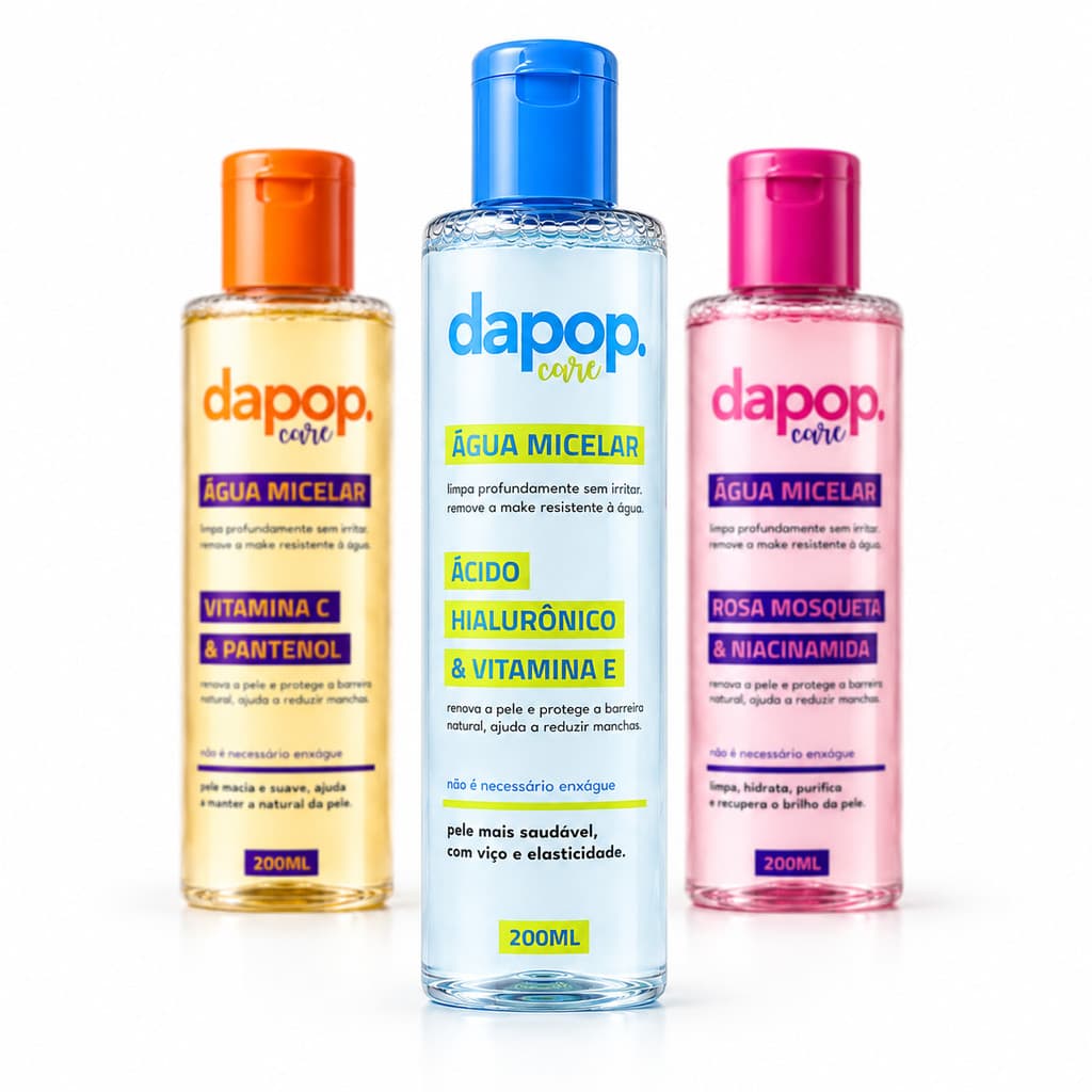 Água Micelar Rosa Mosqueta Vitamina C Ácido Hialurônico - Dapop Remove Maquiagem Hidrata Purifica e Reduz Manchas