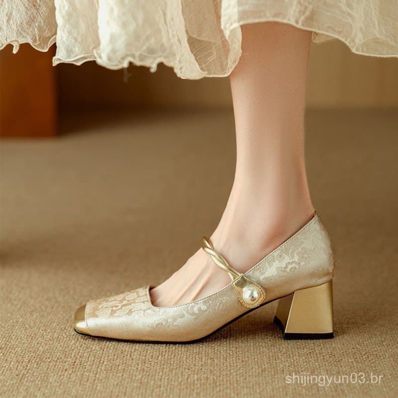 Sapatos Mary Jane de salto alto, corte baixo, estilo novo 2025, com bico quadrado PAEZ
