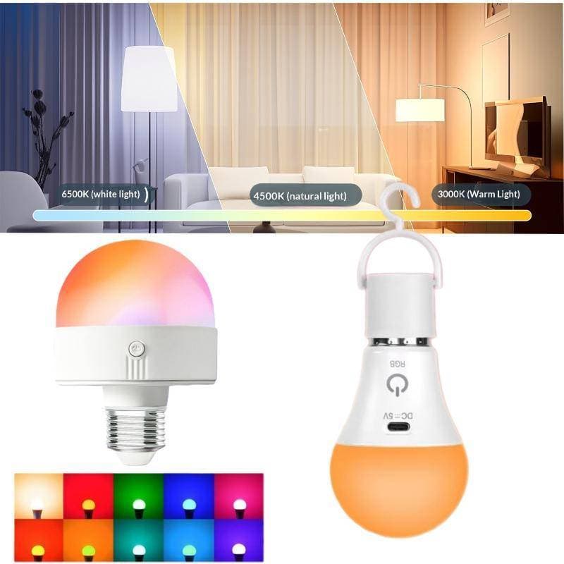 1 Conjunto Recarregável Inteligente Regulável E27 Lâmpadas Com Tempo Sem Fio Bateria Operado Lâmpada RGB/3 Cores USB Led
