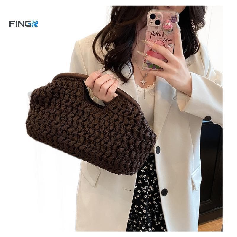 FINGE Bolsa De Mão Feminina Leve Com Concha De Palha , Feita À , Tecido De Papel , Designer , Para Viagens De Verão , Da