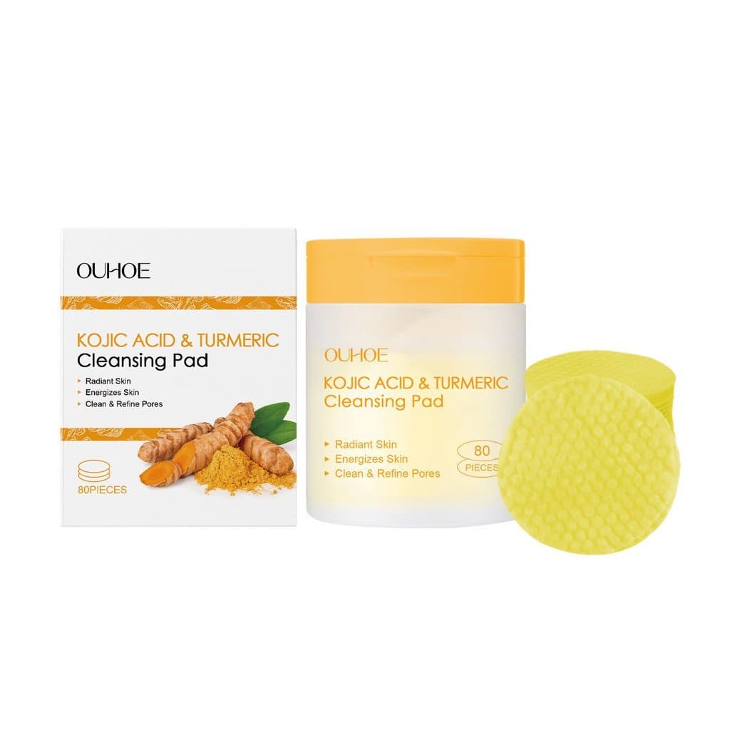 OUHOE Discos de Limpeza com Ácido Kójico e Cúrcuma, Limpeza Facial Suave, Não Irritante, Cuidado Delicado dos Poros, Dis
