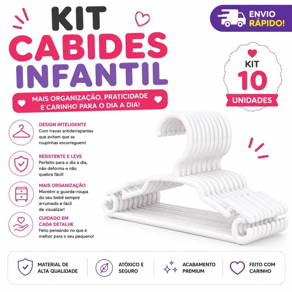 Kit de 10 Cabides Infantis - cor Branca