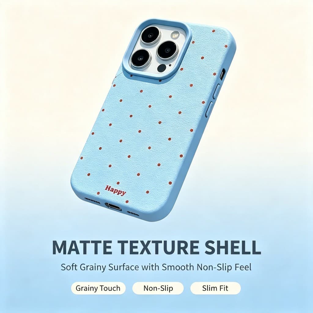 Kawaii Tiny Red Dot Matte iPhone Case Happy Letter Print Antiderrapante Soft Capa À Prova De Choque