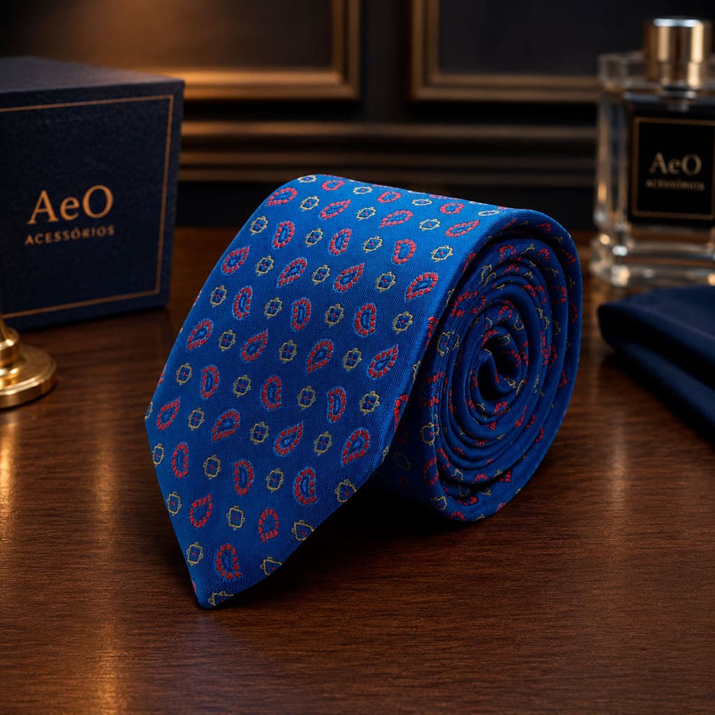 Gravata Semi Slim Azul Royal Bordada Premium