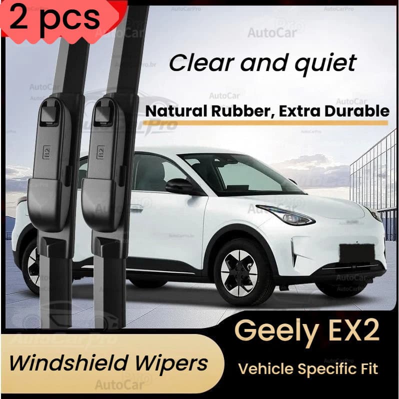 Palhetas de limpador de para-brisa sem armação de 2 peças, adequadas para Geely EX2, borracha silenciosa, visão clara, s