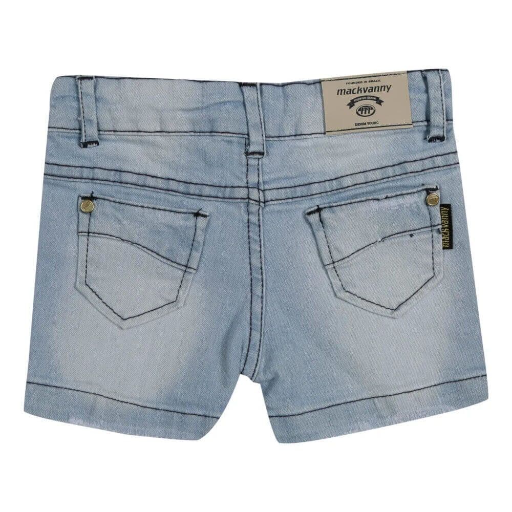SHORT JEANS BEBÊ MENINA LAVAGEM CLARA Tamanho:M;Cor: Jeans