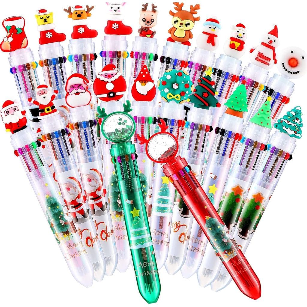 Yexiya 22 Canetas Esferográficas de Natal 10 em 1, Canetas Retráteis Multicoloridas com Motivos de Árvore de Natal, Bone