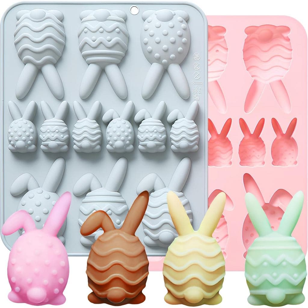 2PCS Moldes de Silicone para Ovos de Páscoa, Molde de Silicone de Coelho da Páscoa, Moldes 3D para Ovos de Páscoa, Molde