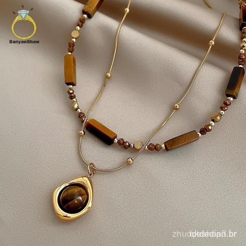 [BANY] 1/2 Pcs Retro Temperamento Em Camadas Olho De Tigre Pedra Pingente Colar Para Mulheres Meninas Luz Luxo Suéter Co