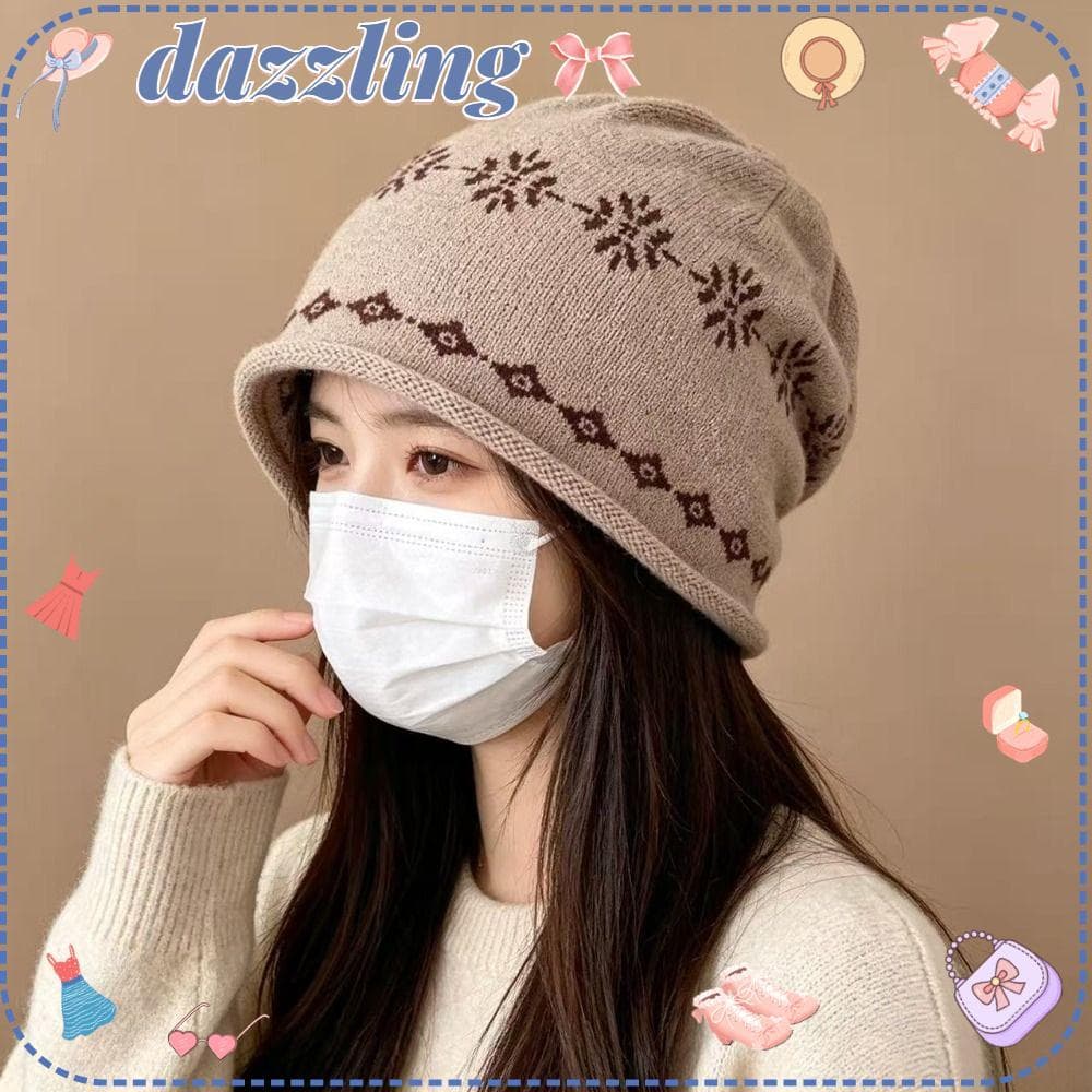Chapéu De Malha Deslumbrante , Proteção De Ouvido Com Calor Sazonal Em Tecido Jacquard , Gorro Coreano Borda Enrolada Qu