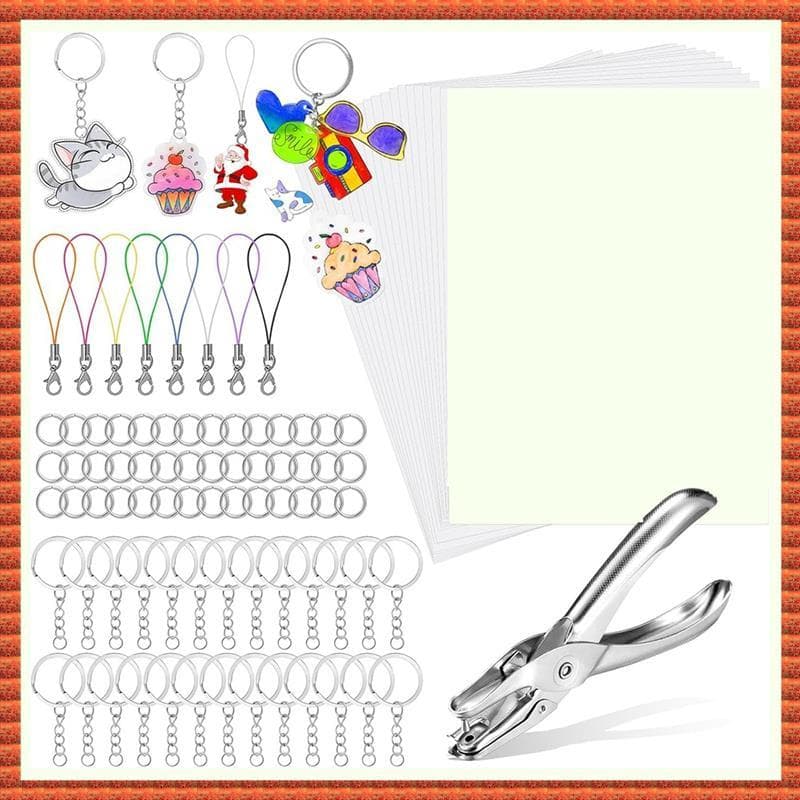 (Zac) Conjunto De Folhas De Plástico Retrátil De 229 Peças , Kit De Chaveiro De Papel Com 20 , Furador E
