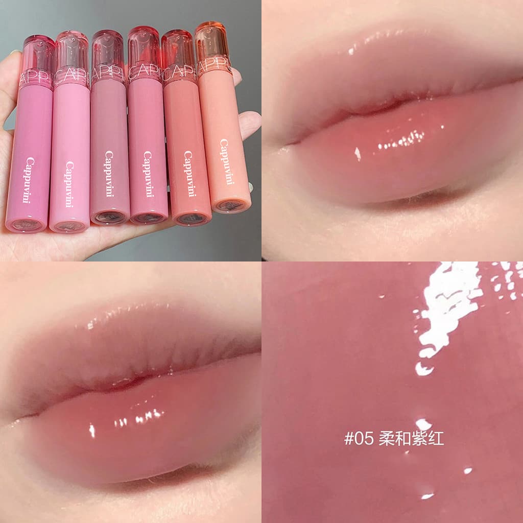 Cappuvini Beauty Juice Lip Glaze, Batom em Gelatina Macia com Brilho Espelhado, Batom Acessível para Maquiagem de Mulher