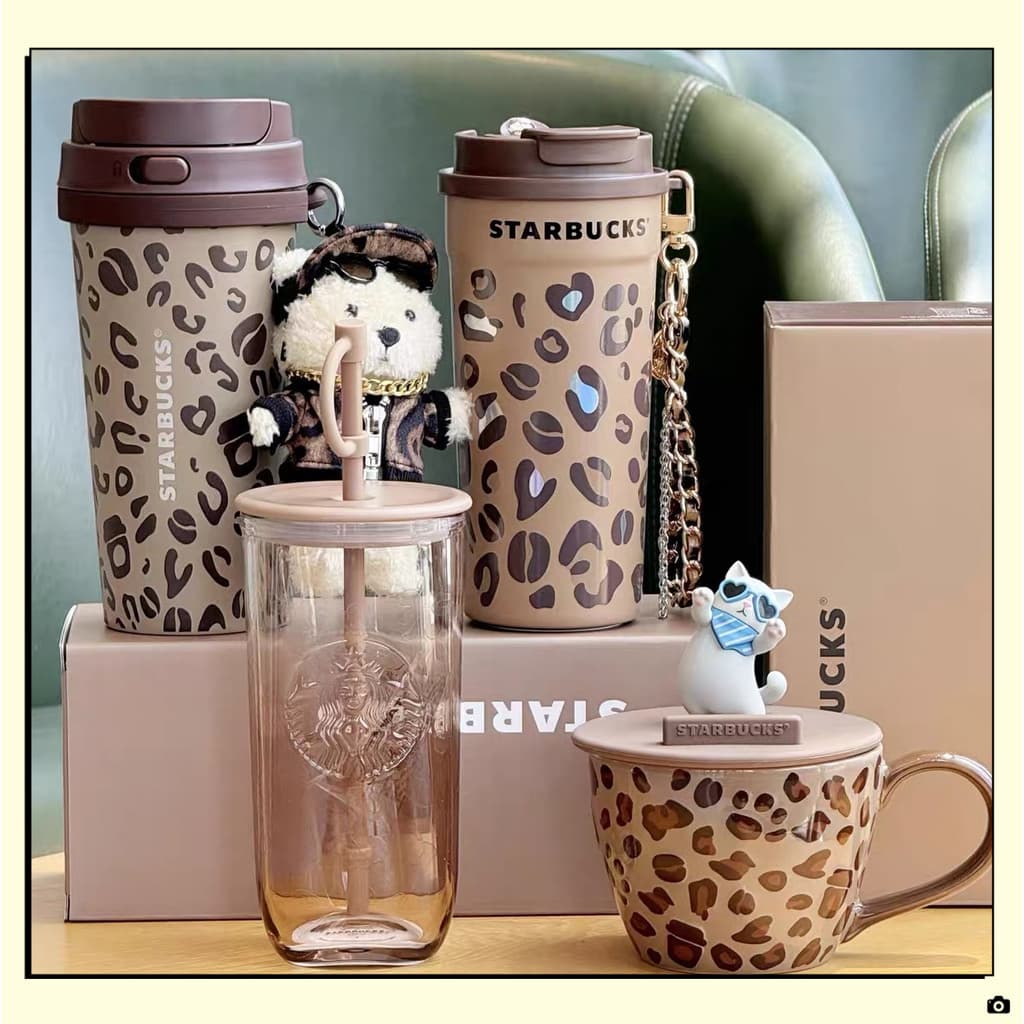 2026 copo Starbucks estampa de leopardo mistura de café Retro cerâmica copo de mesa copo de palha de vidro aço inoxidáve