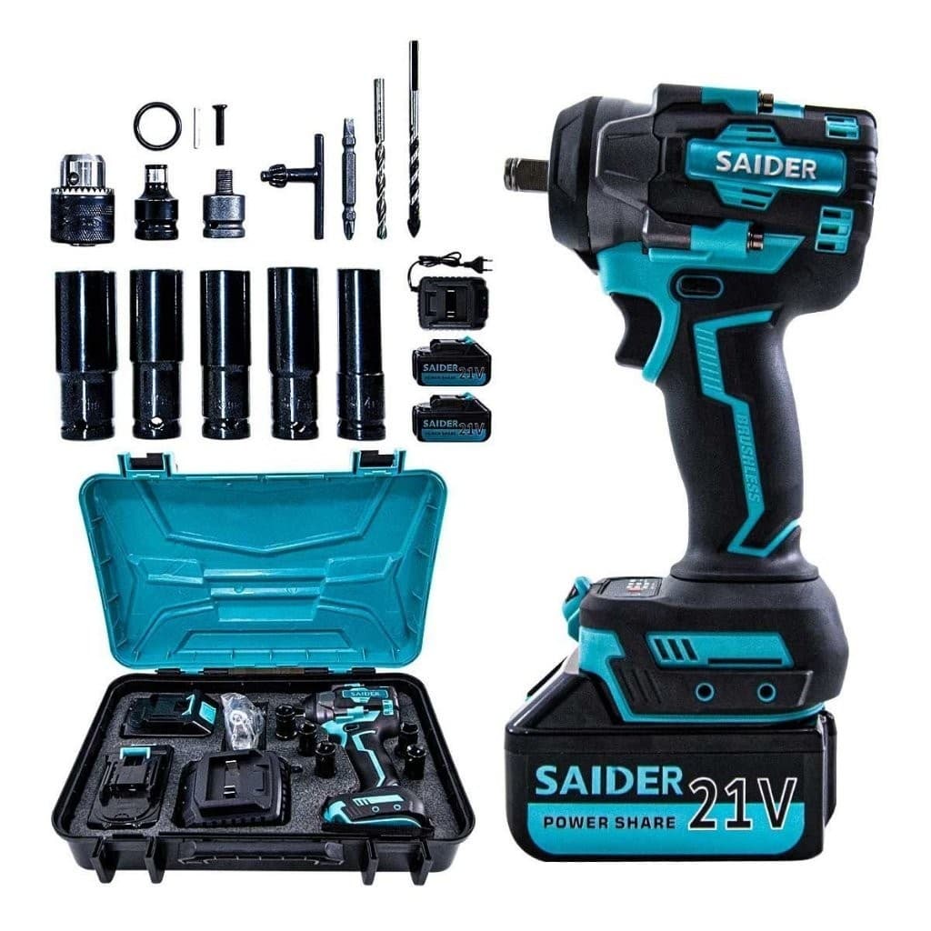 Chave de Impacto Sem Fio 21V Brushless 1000N.m SAIDER SA0006 + 4000mAh Bateria | Parafusadeira Impacto Profissional
