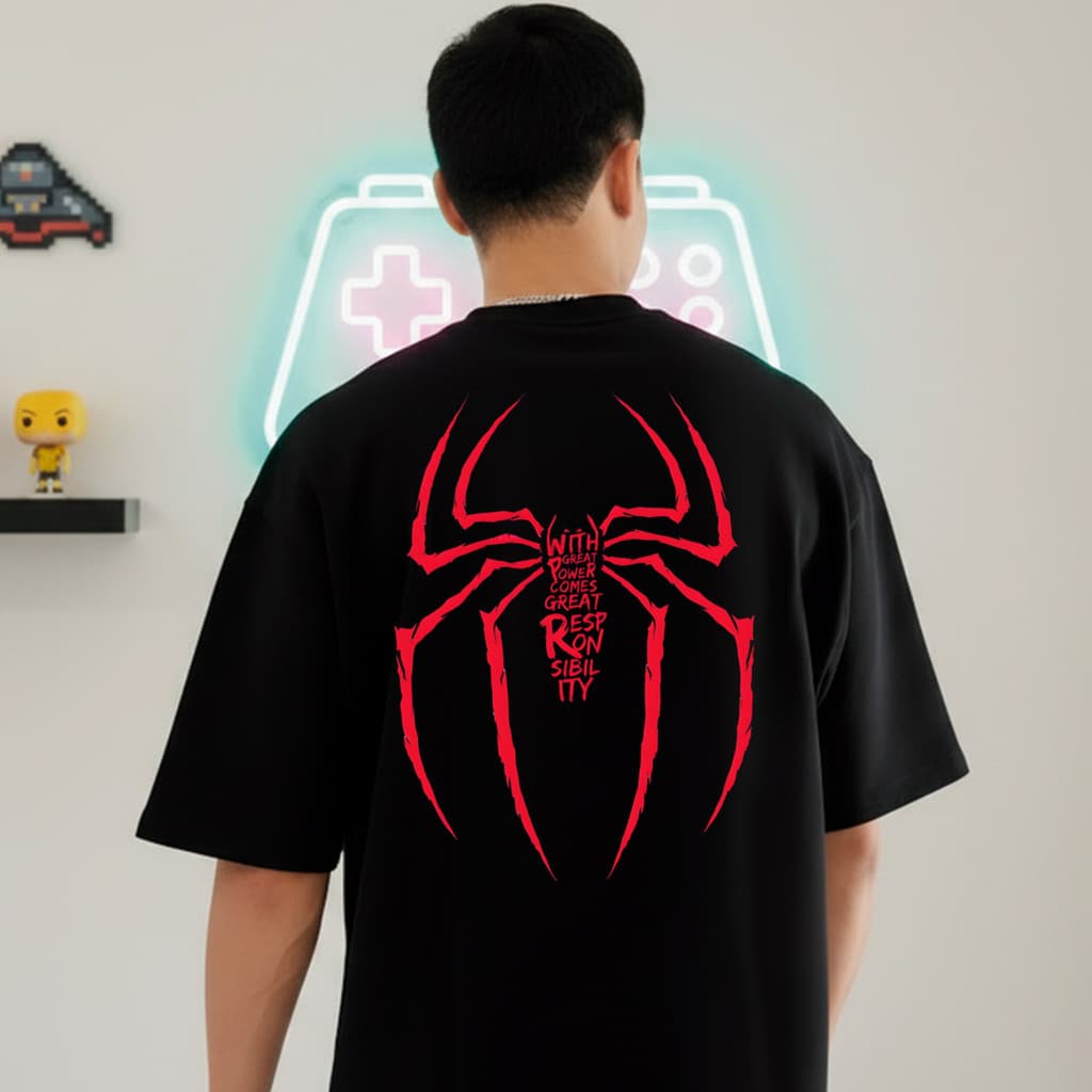 Camiseta Oversized Estampa Aranha Super Herói Spider Man Algodão Confortável Unissex