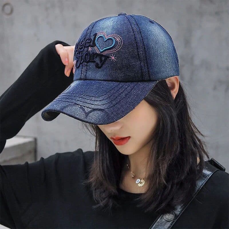 Venda quente-versão coreana senhoras Denim boné verão chapéu de sol primavera outono letras bordadas Casual All-Match bo