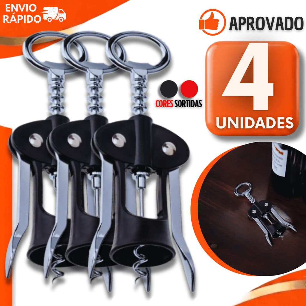 Kit Abridor de Vinhos Saca Rolhas Abridor Garrafas Aço Inox Robusto Cores Sortidas Utilidades Qualidades