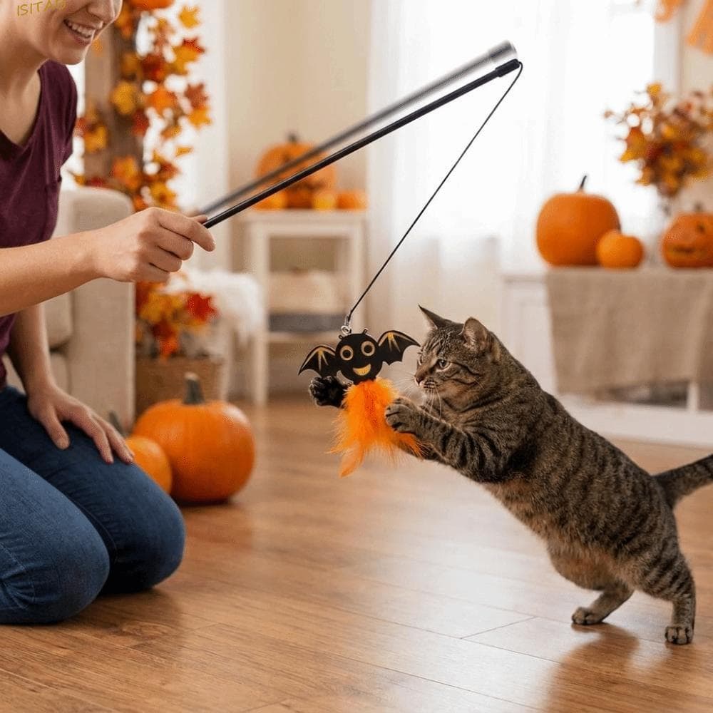 ISITAB 3 Peças De Brinquedos Para Gatos De Halloween , Brinquedo Interativo Engraçado De Varinha De Gato Vara De Provoca