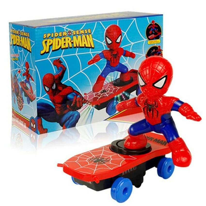 Brinquedo Scooter Musical Eletrônico do Homem-Aranha com Acrobacias Automáticas e Patins Rotativos
