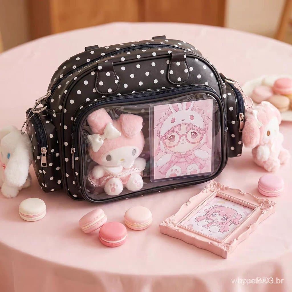 Bolsa Boston bidimensional com bolinhas, bolsa de mão estilo coreano, bolsa de ombro, bolsa transversal, bolsa fofa com
