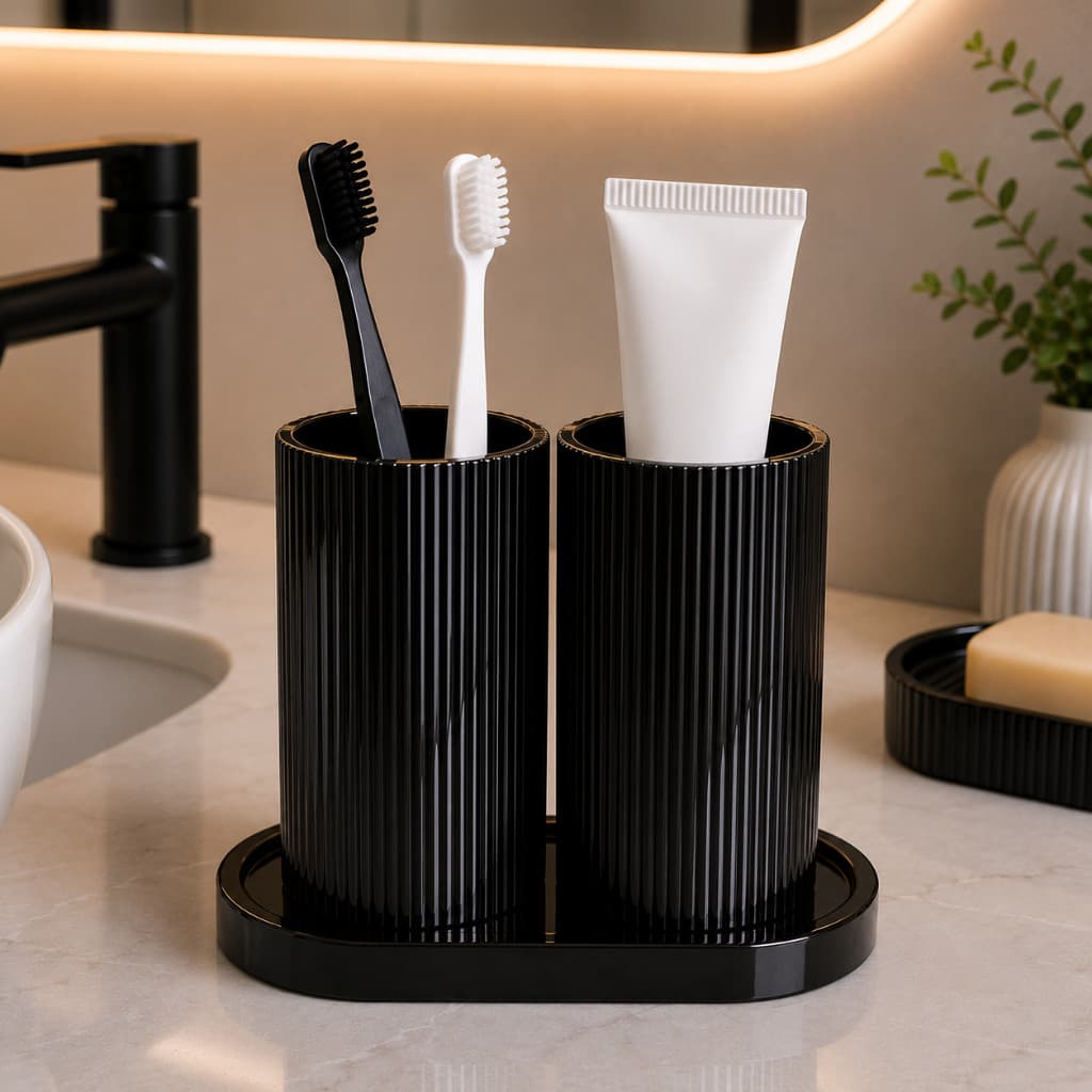 Kit Porta Escovas de Dente Duplo | Organizador Banheiro Bancada Lavabo