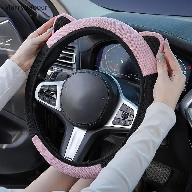 [MAR] Capa De Volante De Carro Com Orelhas De Gato De Desenho Animado Antiderrapante Adequada Para Uma Variedade De Mode