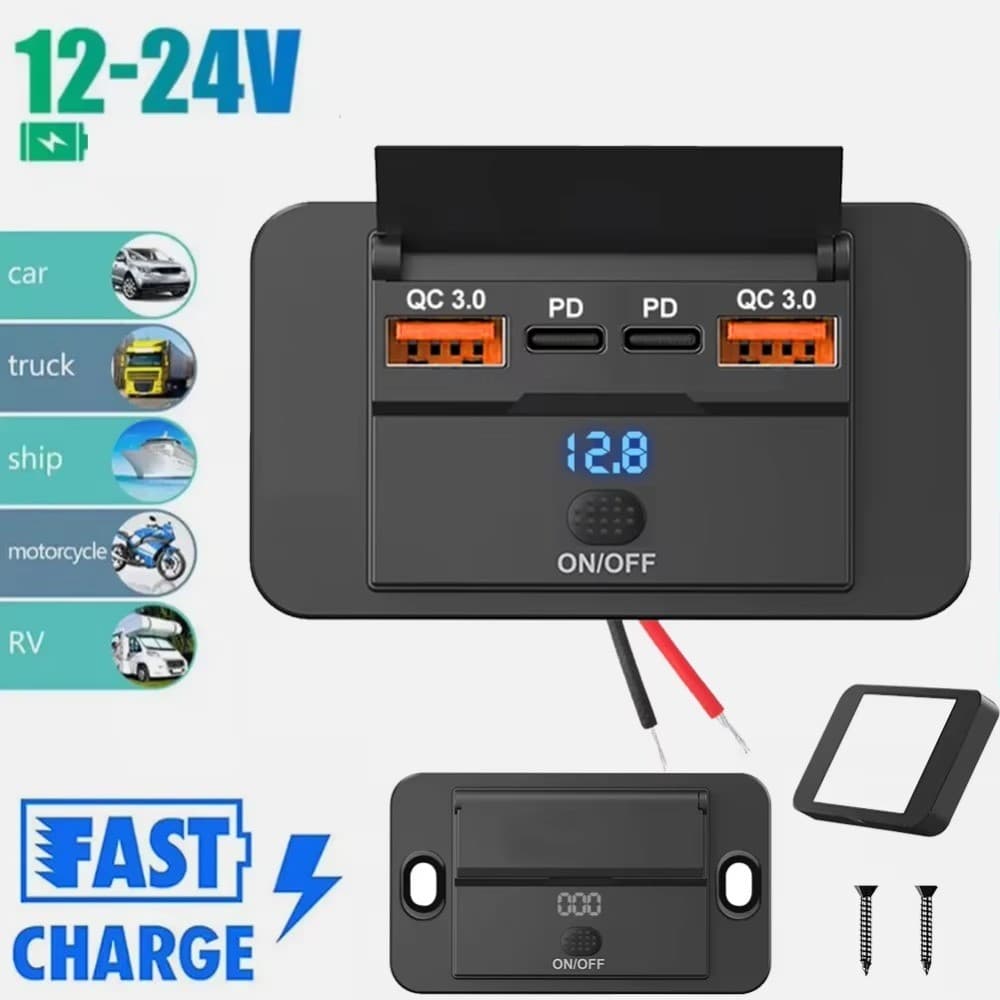 Adaptador De Tomada Para Carregador De Carro , Com Interruptor , Portas 3/4 , 12V , 24V , PD , QC3.0 , Divisor De Carreg
