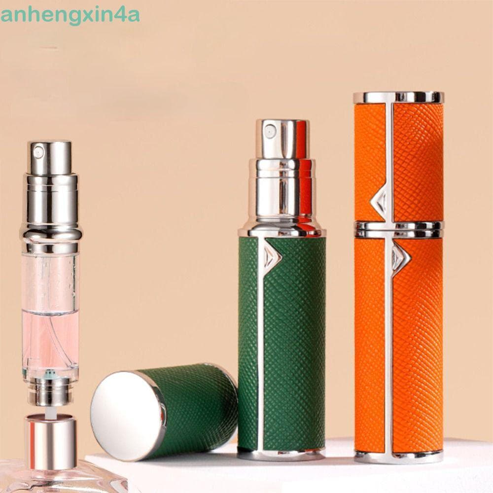 Garrafa Cheia De Fundo ANHENGXIN , Frasco De Spray De Couro Real De Alumínio Luxuoso De 5ml , Atomizador De Fragrância D