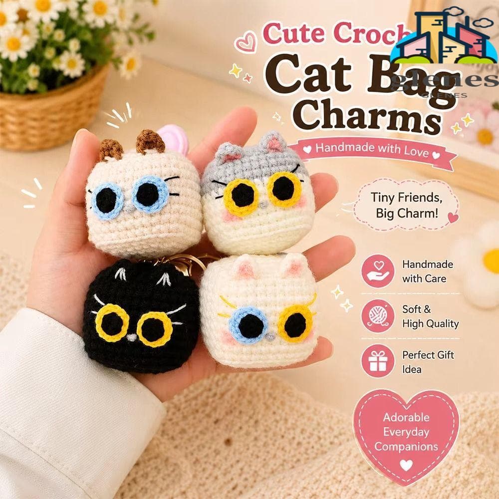 Chaveiro De Cabeça De Gato GLENES , Mini Pingente De Boneca Animal Feita À Mão De Crochê , Bolsa Charme Gatinho De Malha