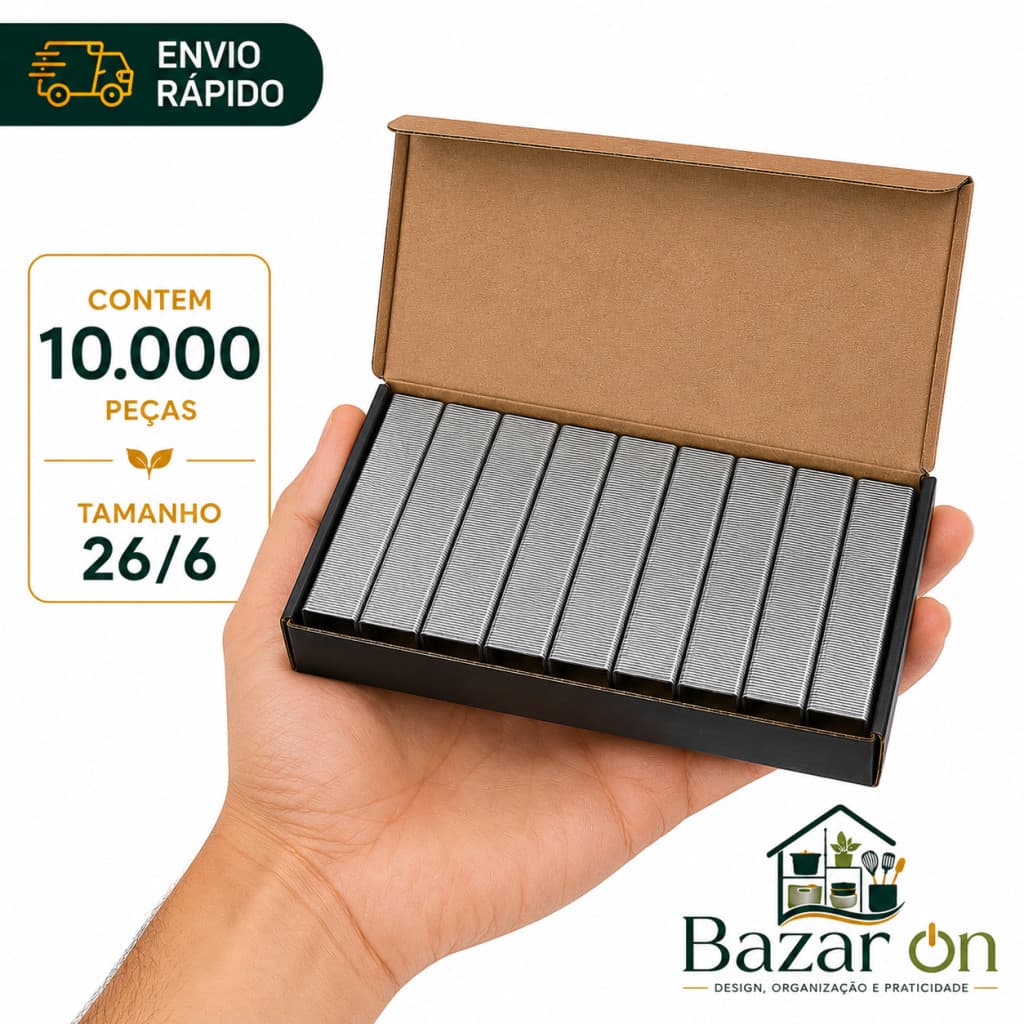 Kit 10000 Grampos Para Grampeador Escritório Escola 26/6 Aço Galvanizado Grampeia Muitas Folhas