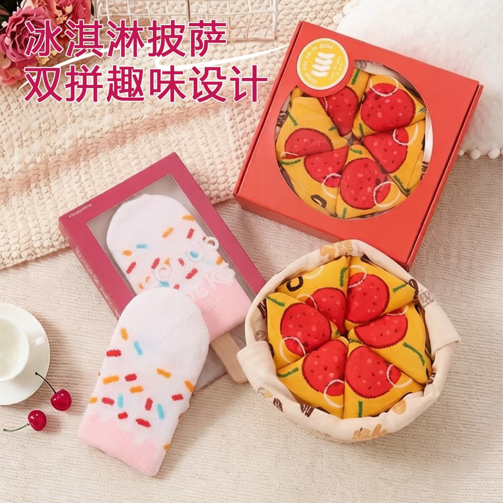 Meias criativas de sorvete, meias de pizza, meias de hambúrguer, meias para festa de Natal, meias longas para casal.
