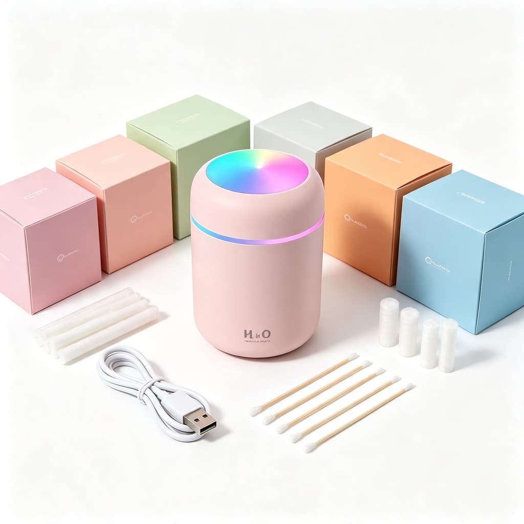 Umidificador de Ar Portátil USB Mini, Difusor com Luz LED Colorida, Para Quarto e Escritório, Aromaterapia