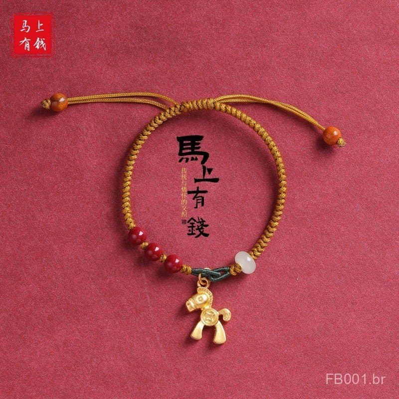 Pulseira Trançada Vermelha Estilo Zodíaco da Moda para o Ano do Cavalo 2026, para Homens e Mulheres, VRMA