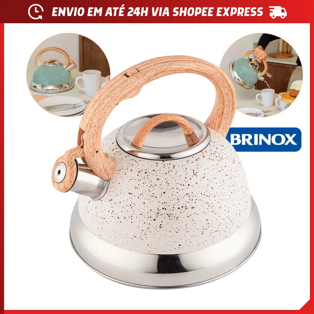 Chaleira de Inox com Indução e Apito Brinox Roma 2,7 Litros Vanilla Verde Botanika Resistente à Corrosão