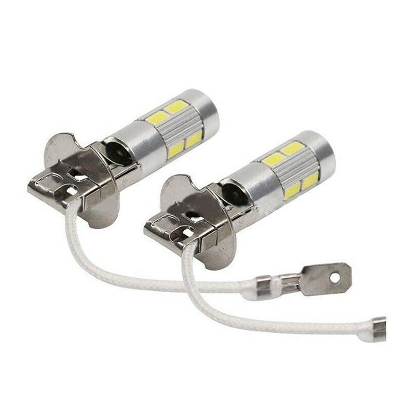 qo 2 Peças H1 H3 Lâmpadas LED Para Carro 6000K Branco De Alta Potência 10-SMD 5630 Decodificação De Luz De Neblina Condu