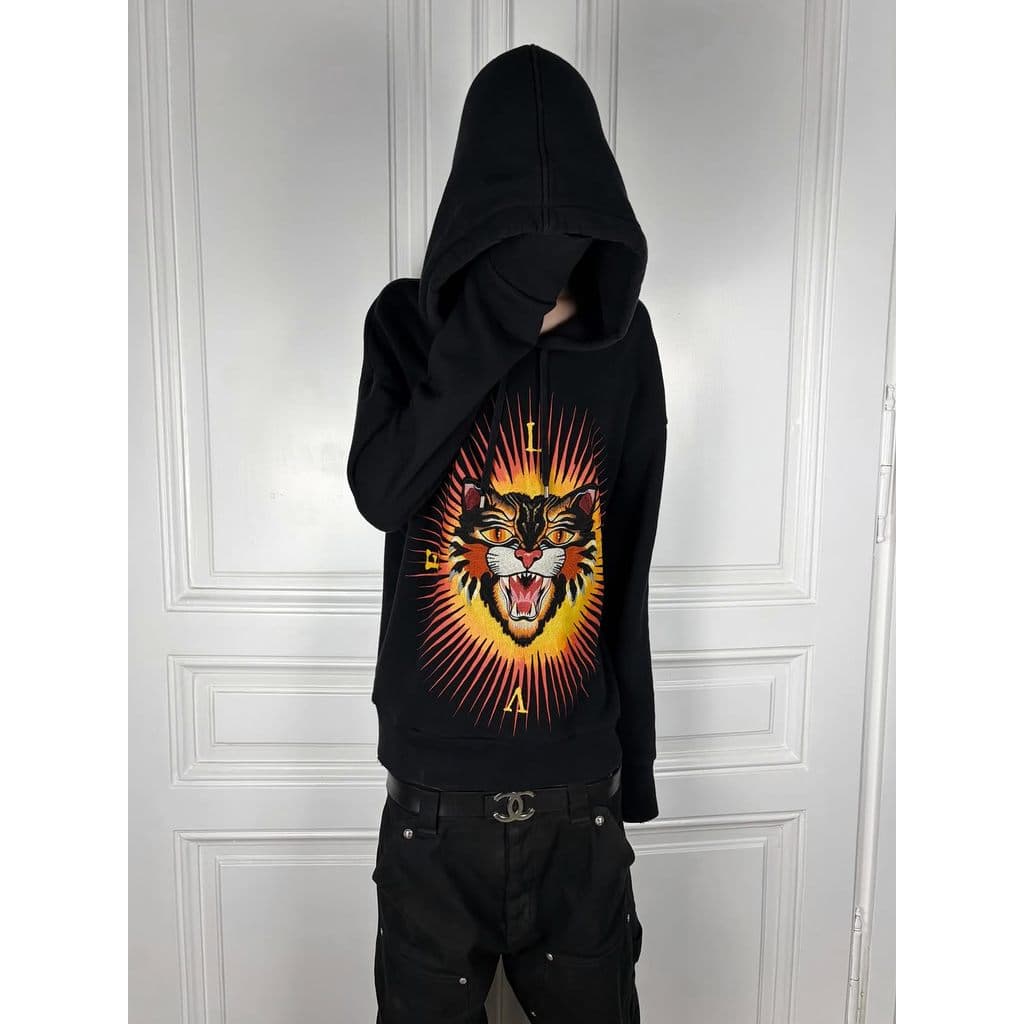 Hip Hop Padrão Tigre Cabeça Harajuku Personalidade Solta Casual Clássico Cor Sólida Moletom Com Capuz